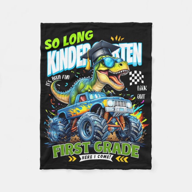 So Long Kindergarten Graduate Dinosaur 1st Grade H Fleece Blanket (Front)