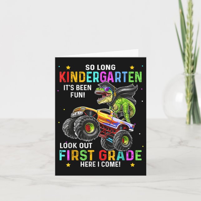 So Long Kindergarten Graduation Cl Of 2025 Dinosau Card (Front)
