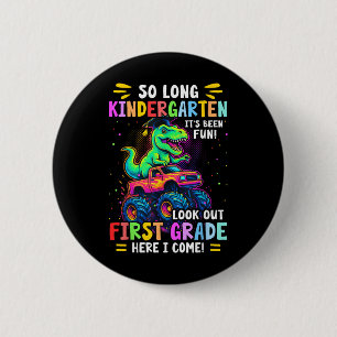 So Long Kindergarten Graduation Monster Truck Dino Button