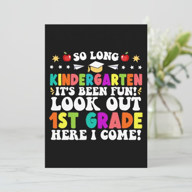 So Long Kindergarten Look Out 1st Grade Graduation Announcement (Standing Front)