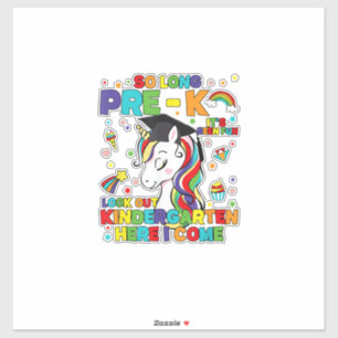 So Long Pre-K Kindergarten Here I Come Unicorn Gra Sticker