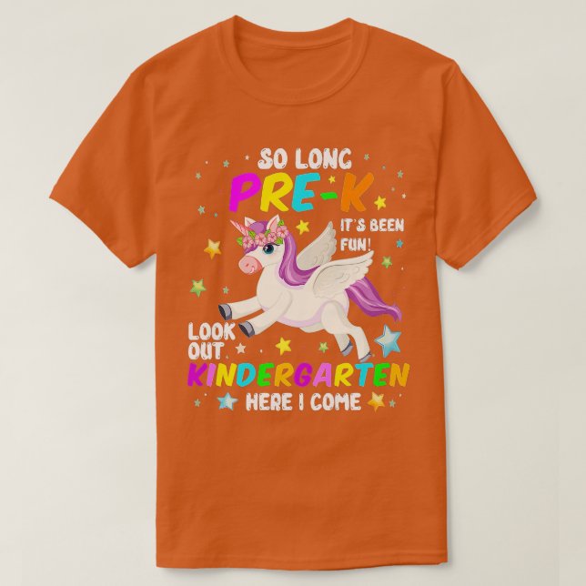 So Long PreK Kindergarten Here I Come Unicorn Grad T-Shirt (Design Front)