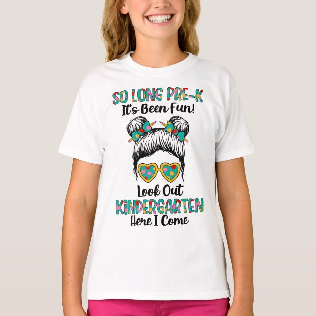 So Long Preschool Hello Kindergarten Girls Messy B T-Shirt (Front)