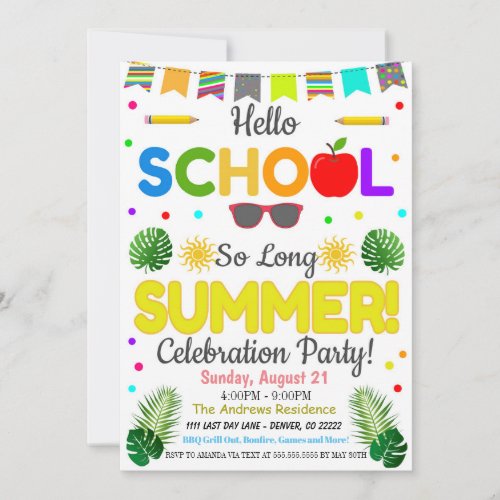 So Long Summer Back to School Party Invitation