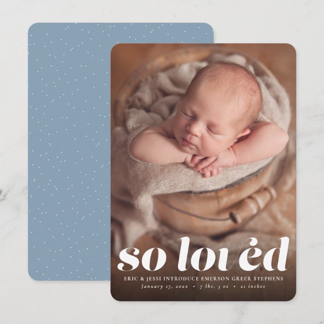 So loved blue photo birth announcement (Front/Back)