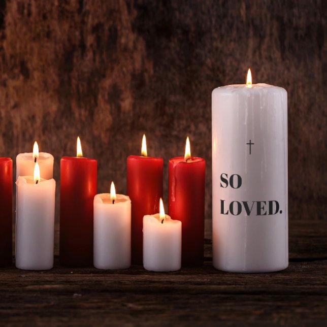 So loved bold black lettering memorial pillar candle (Perfect memorial symbol)