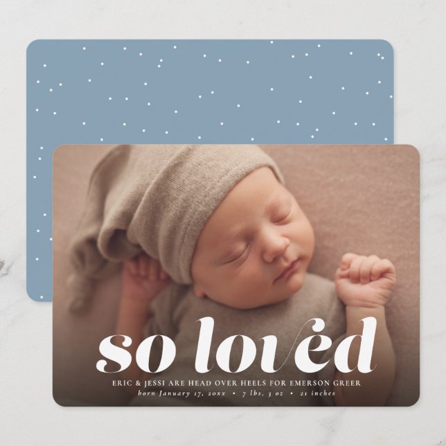 So loved Valentine's Day photo blue birth Announcement (Front/Back)