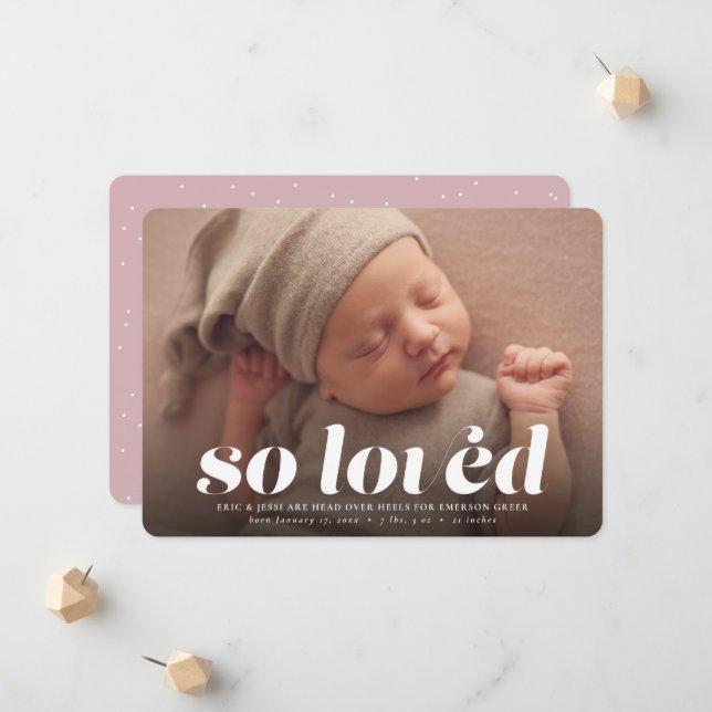 So loved Valentine's Day photo pink birth Announcement (Front/Back In Situ)