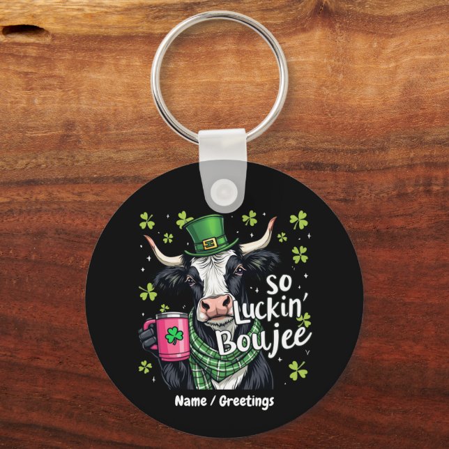 So Luckin' Boujee Retro St. Patrick's Day  Keychain (Front)