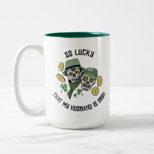 So Lucky Irish Husband Sugar Skull Two-Tone Coffee Mug
