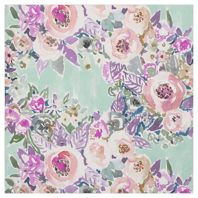 SO LUSCIOUS Colorful Mint Boho Floral Pattern Fabric (Swatch)