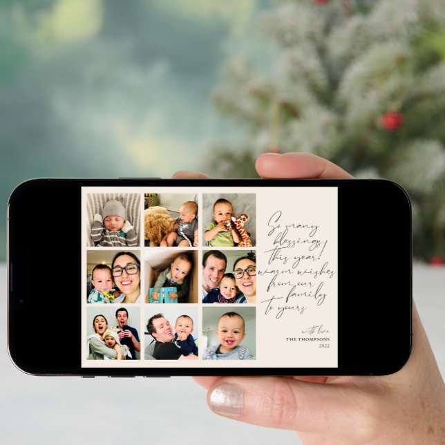 So Many Blessings Year Review Photo Collage Tan Holiday Card (Front Digital)