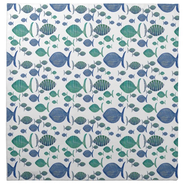 So Many Blue Fish Dinner Napkins  (Front)