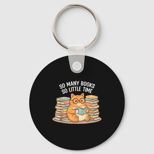 So Many Books Little Time Cat With Coffee  Keychain (Front)