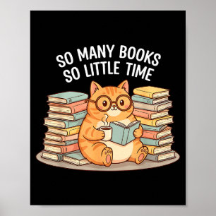 So Many Books Little Time Cat With Coffee Poster