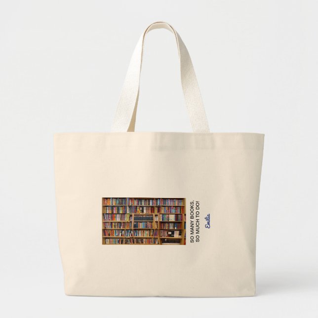 So many books Quote Book Lovers, Personalized Name Large Tote Bag (Front)