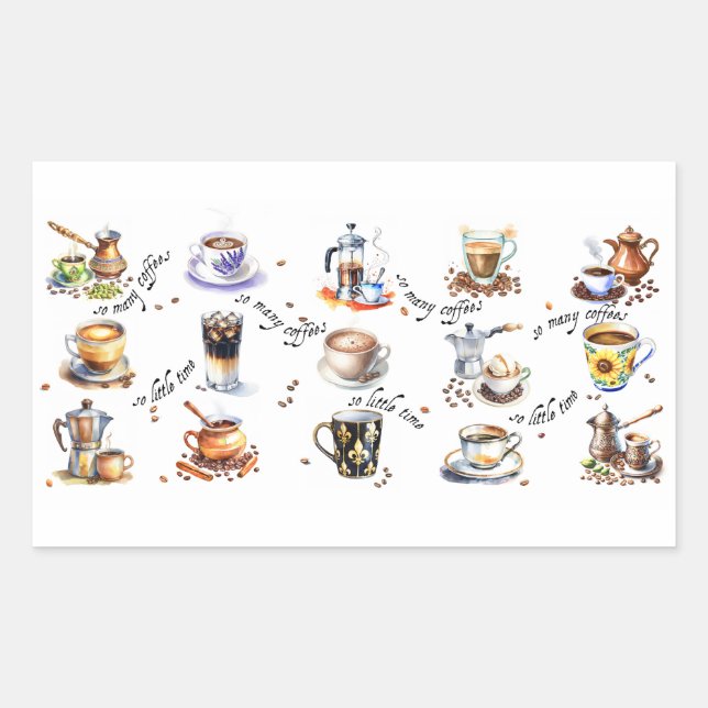 So many coffees, so little time rectangular sticker (Front)