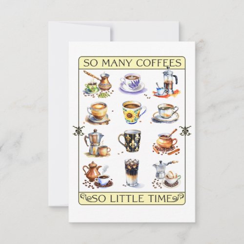 So many coffees so little time thank you card