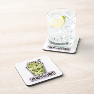 So Matcha Vibes Cute Kawaii Frog Meme Beverage Coaster