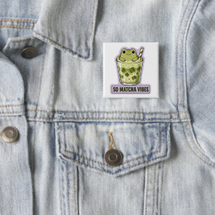 So Matcha Vibes Cute Kawaii Frog Meme Button