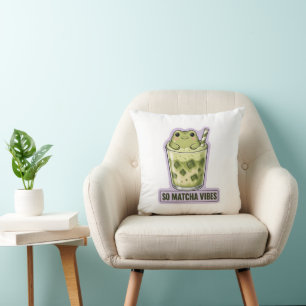 So Matcha Vibes Cute Kawaii Frog Meme Throw Pillow