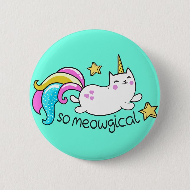 So Meowgical Cute Unicorn kitty glitter sparkles Button (Front)