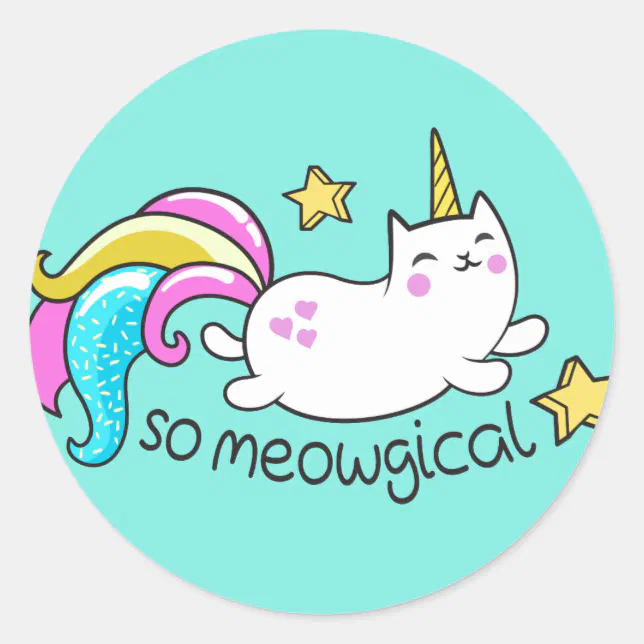 So Meowgical Cute Unicorn kitty glitter sparkles Classic Round Sticker