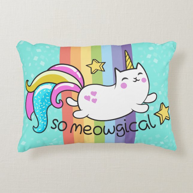 So Meowgical Cute Unicorn kitty glitter sparkles Decorative Pillow (Front)