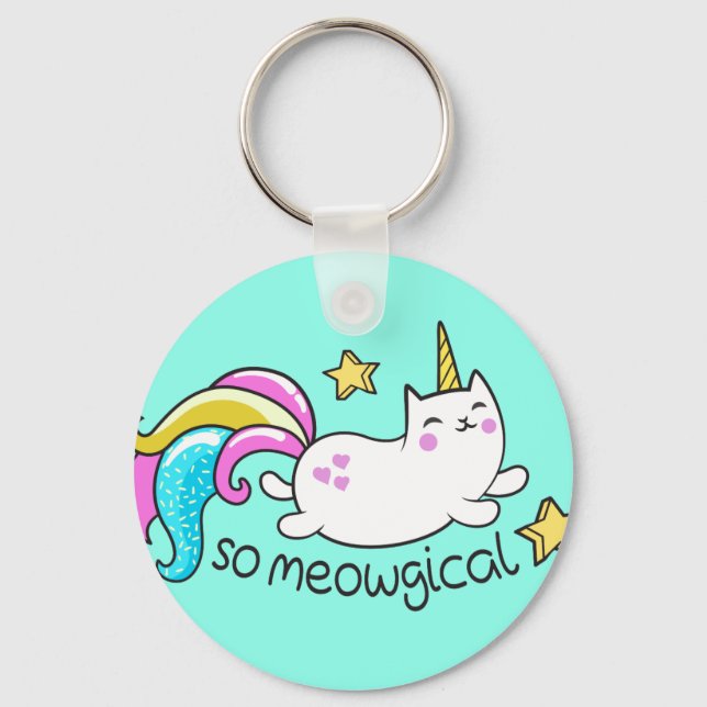 So Meowgical Cute Unicorn kitty glitter sparkles Keychain (Front)