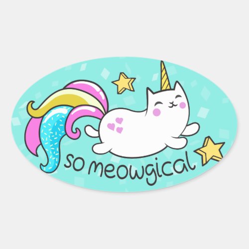 So Meowgical Cute Unicorn kitty glitter sparkles Oval Sticker