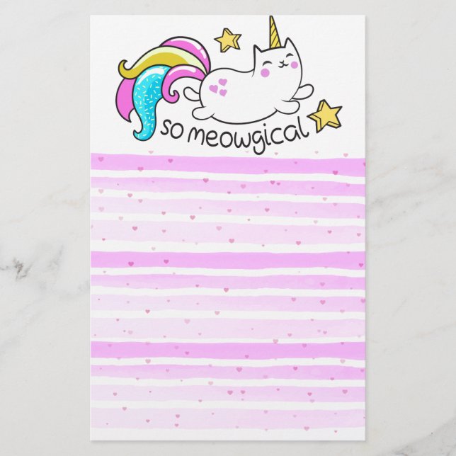 So Meowgical Cute Unicorn kitty glitter sparkles Stationery (Front)