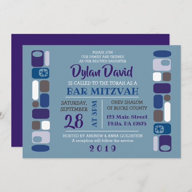 SO MOD Bar Bat Mitzvah Invitation (Front/Back)