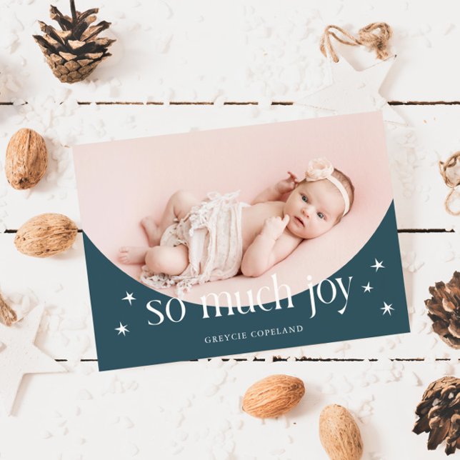 So Much Joy Blue Holiday Baby Photo Birth  Announcement (Creator Uploaded)