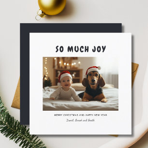 So Much Joy Christmas Funny Baby Dog Photo Blue Holiday Card