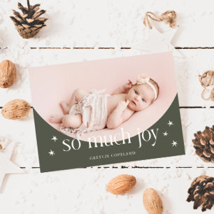 So Much Joy Green Holiday Baby Photo Birth Announcement