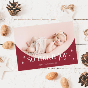 So Much Joy Red Holiday Baby Photo Birth  Announcement