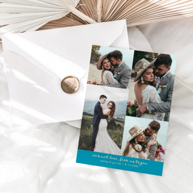 So Much Love Elegant Wedding Photo Aqua Blue Thank You Card (Creator Uploaded)