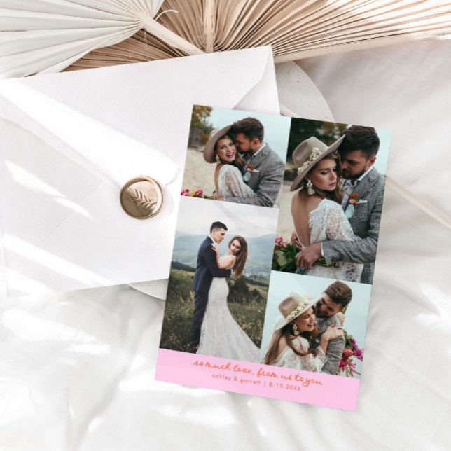 So Much Love Elegant Wedding Photo Orange Pink Thank You Card (Creator Uploaded)
