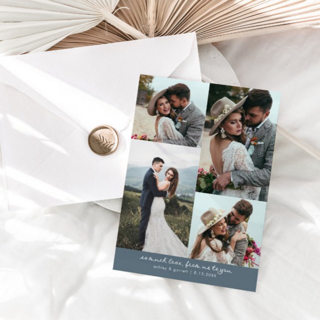So Much Love Elegant Wedding Photo Slate Blue Thank You Card (Creator Uploaded)