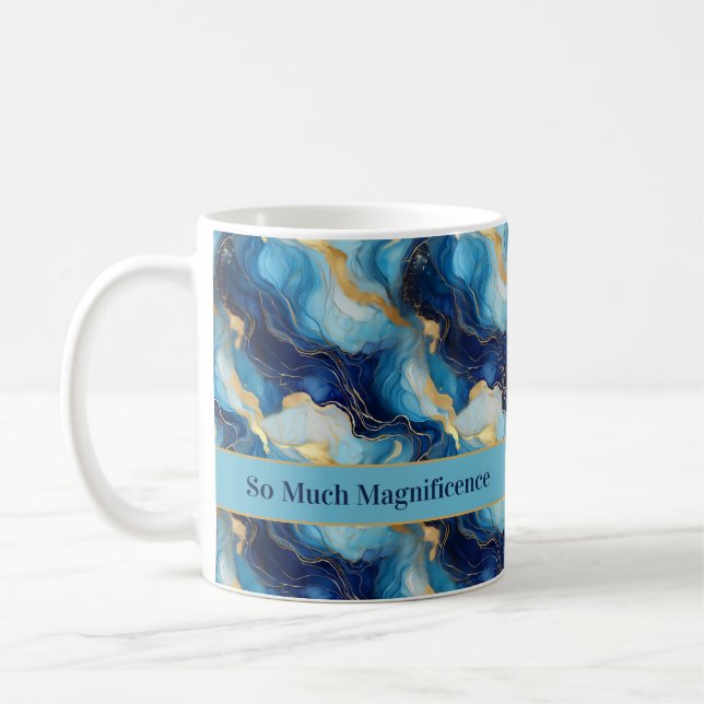 "So Much Magnificence" Decorative Blue Gold Mug (Left)