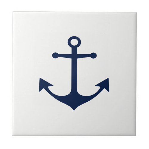 So Nautical _ Blue Anchor on White Ceramic Tile