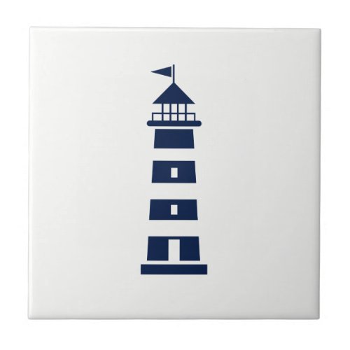 So Nautical _Blue Lighthouse on White Ceramic Tile