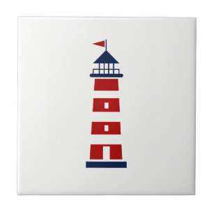 So Nautical - Red, Blue, White Lighthouse Ceramic Tile