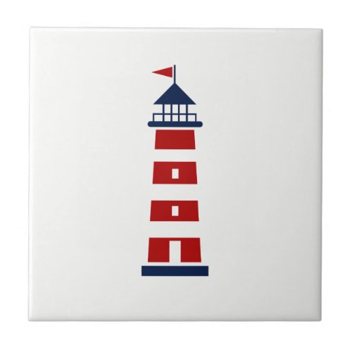 So Nautical _ Red Blue White Lighthouse Ceramic Tile