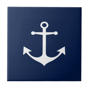 12 3dRose ct_165798_4 Navy Blue & White Nautical Anchor Design Ceramic Tile
