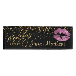 So Pink Glitter Lips and Elegant Gold Name Tag