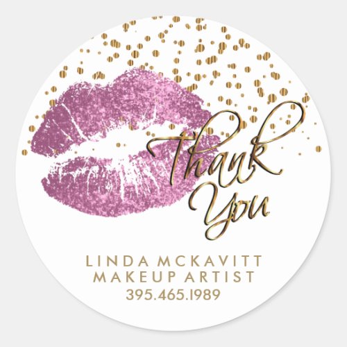So Pink Glitter Lipstick on White _ Thank You Classic Round Sticker