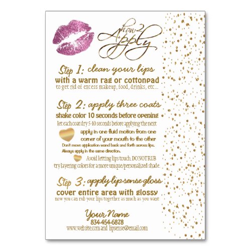 So Pink  Gold Confetti Lip Instructions 2 Table Number