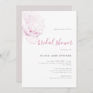 So Pink Peony Elegant Floral Sketch Bridal Shower Invitation