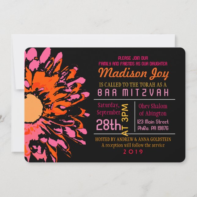 SO PRETTY DAISY Bat Mitzvah Invitation (Front)